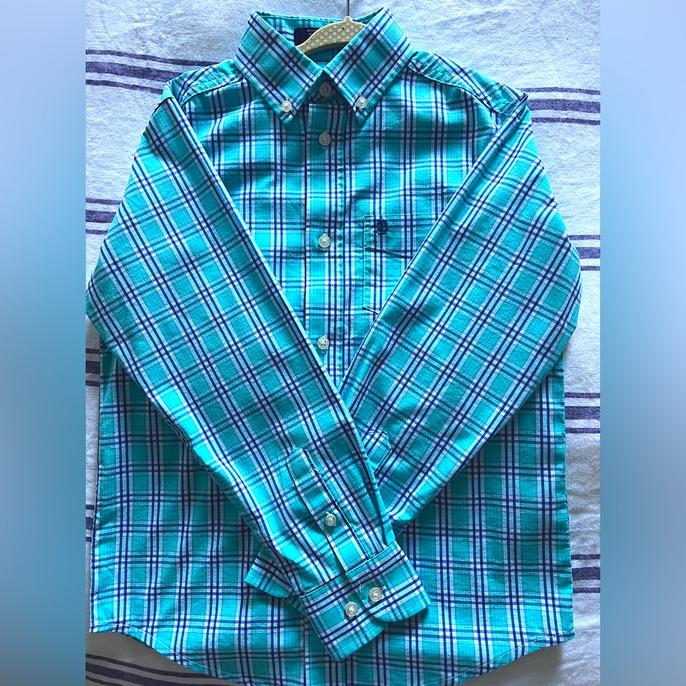 IZOD Boys Oxford Shirt in Blue Plaid